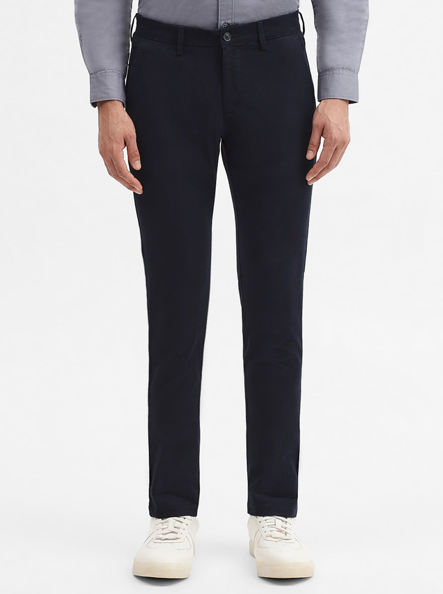 Navy Blue Solid Super Slim Fit Casual Trouser | Greenfibre