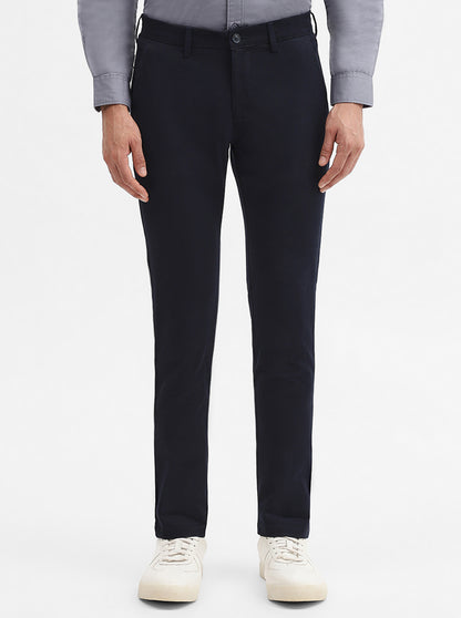 Navy Blue Solid Super Slim Fit Casual Trouser | Greenfibre