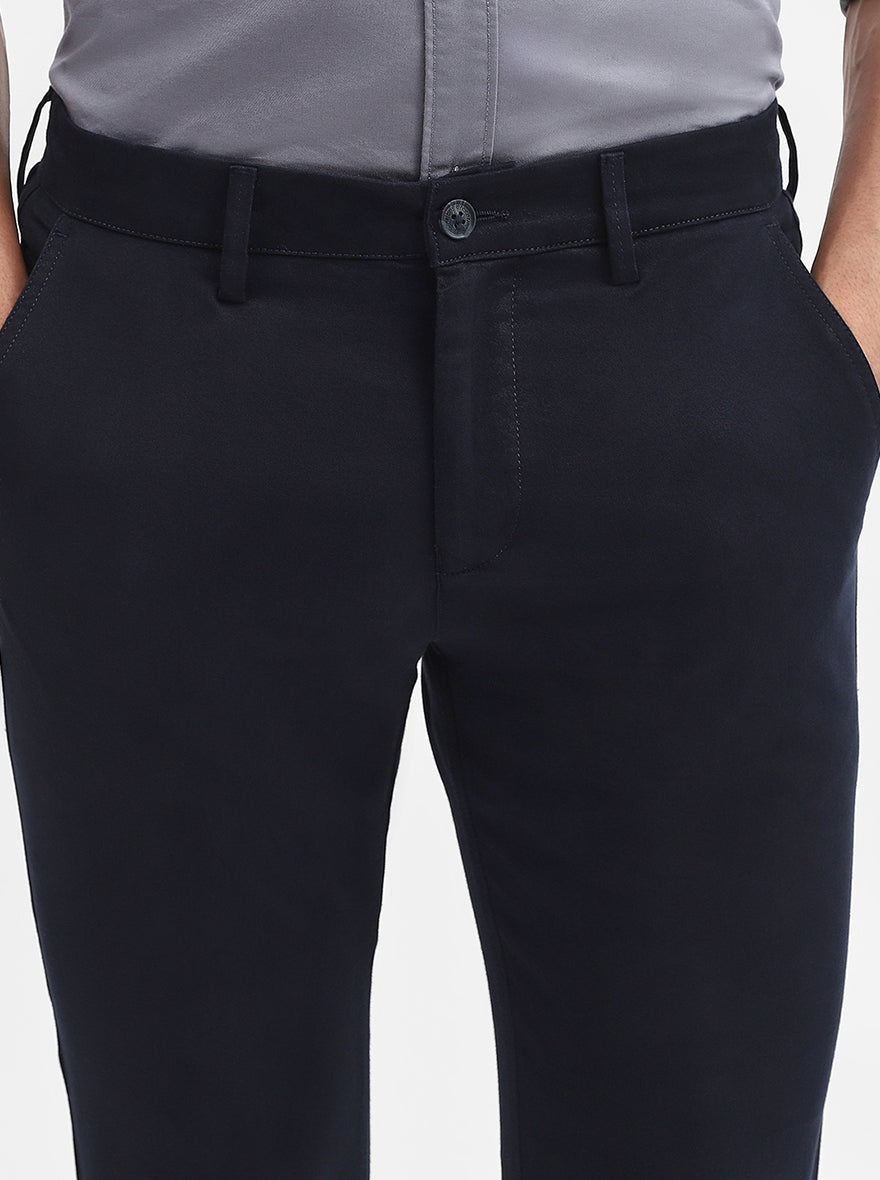 Navy Blue Solid Super Slim Fit Casual Trouser | Greenfibre