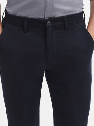 Navy Blue Solid Super Slim Fit Casual Trouser | Greenfibre