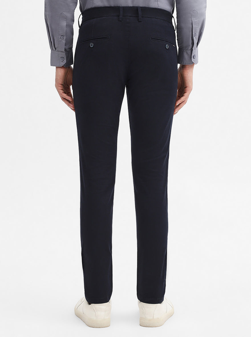 Navy Blue Solid Super Slim Fit Casual Trouser | Greenfibre