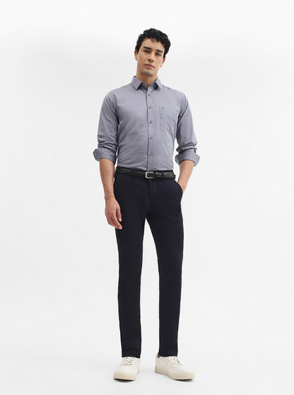 Navy Blue Solid Super Slim Fit Casual Trouser | Greenfibre