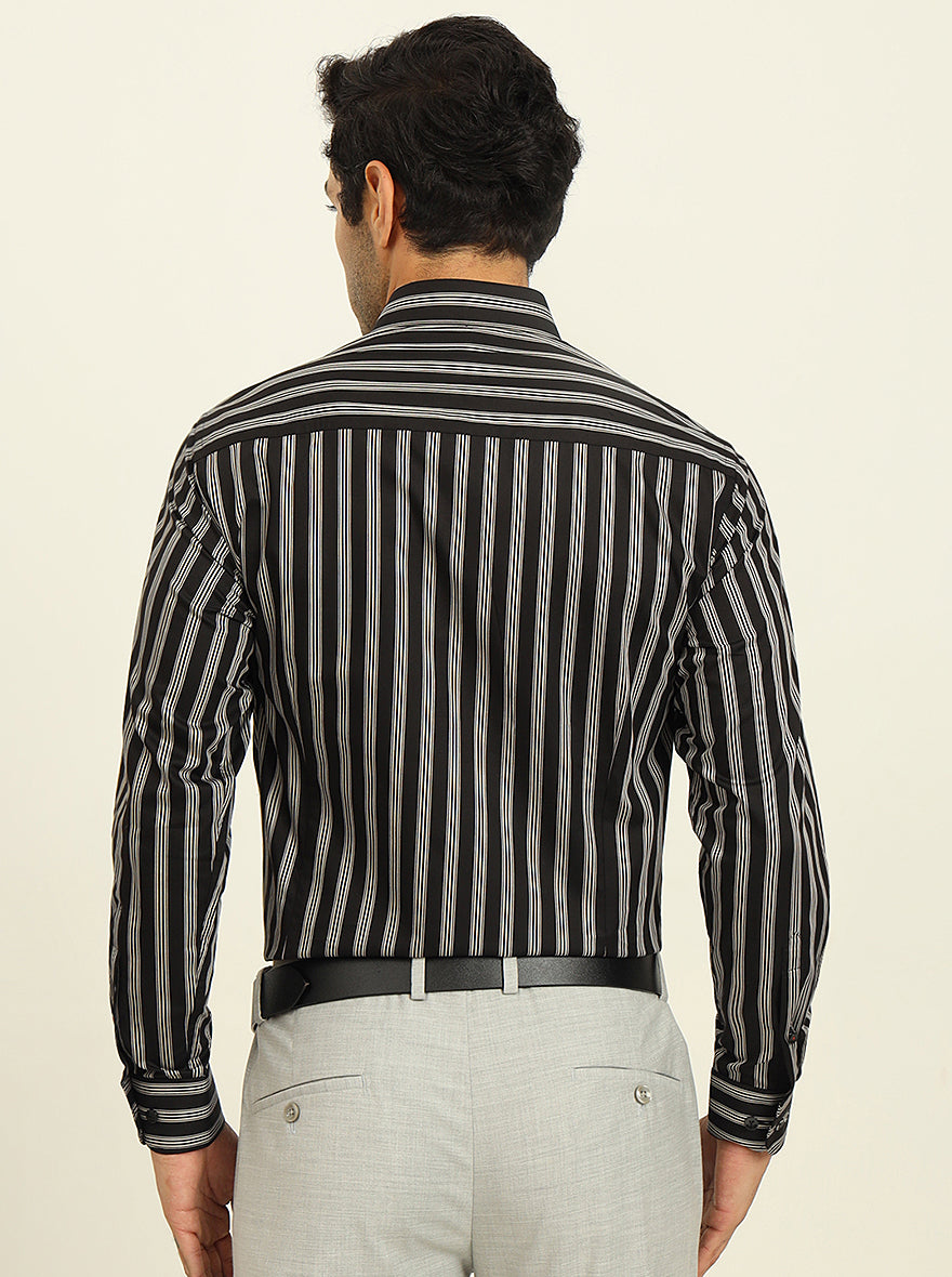 Black & Cream Striped Slim Fit Formal Shirt | Metal