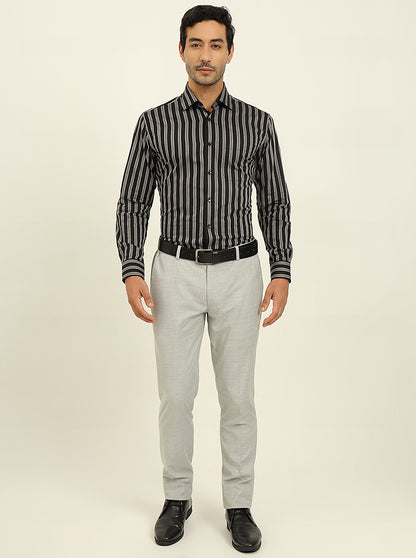 Black & Cream Striped Slim Fit Formal Shirt | Metal