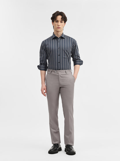 Navy Blue & Grey Striped Slim Fit Formal Shirt | Metal
