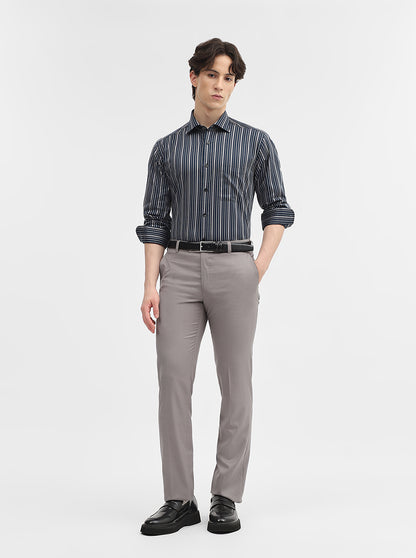 Navy Blue & Grey Striped Slim Fit Formal Shirt | Metal