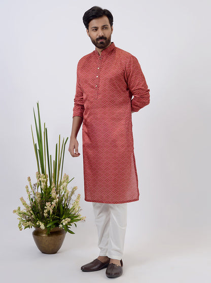 Red Bandhani Printed Kurta | The Kurta Company