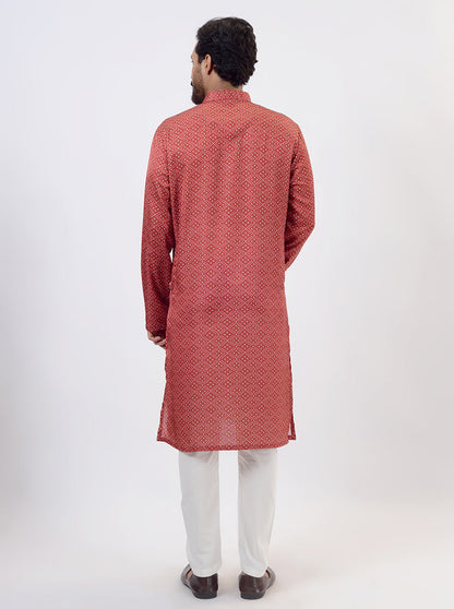 Red Bandhani Printed Kurta | The Kurta Company
