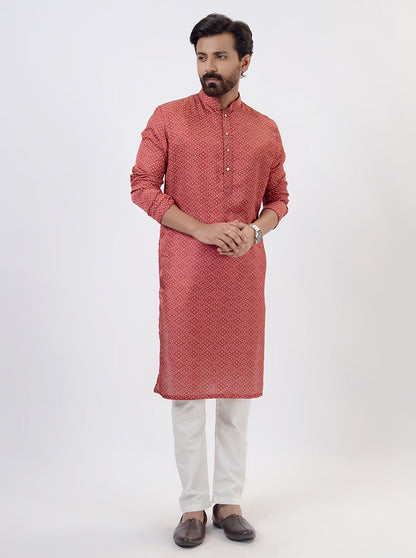 Red Bandhani Printed Kurta | The Kurta Company