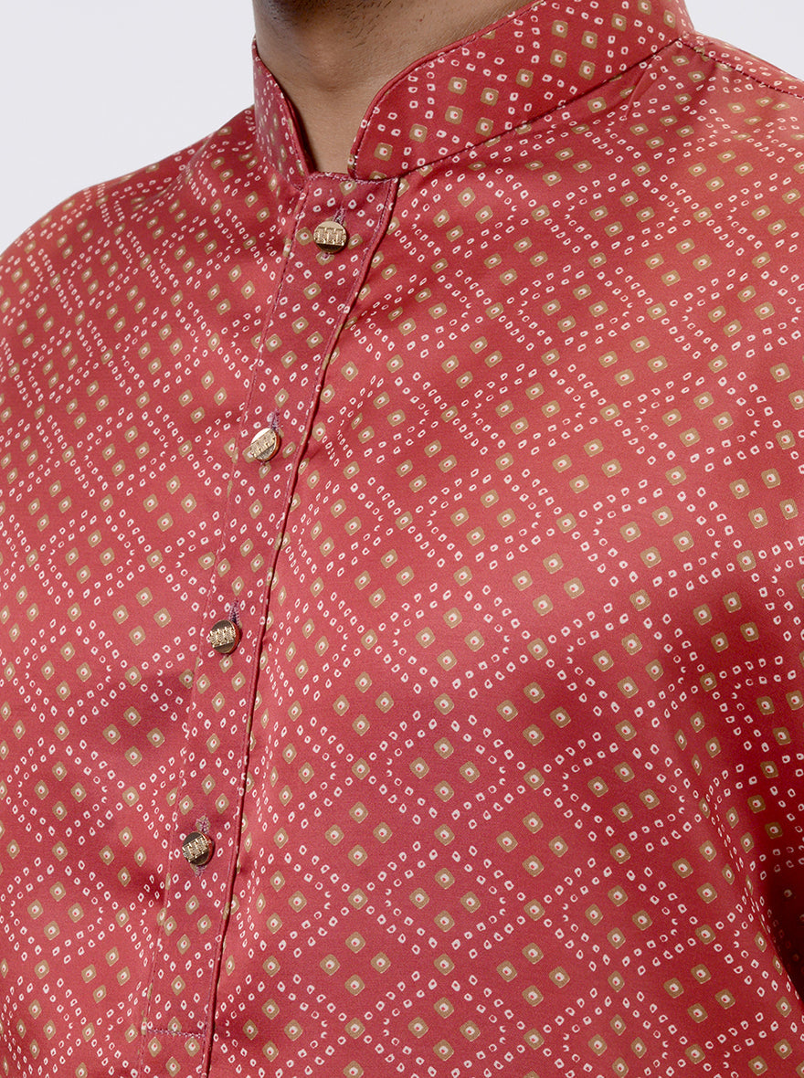 Red Bandhani Printed Kurta | The Kurta Company