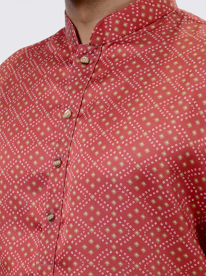 Red Bandhani Printed Kurta | The Kurta Company