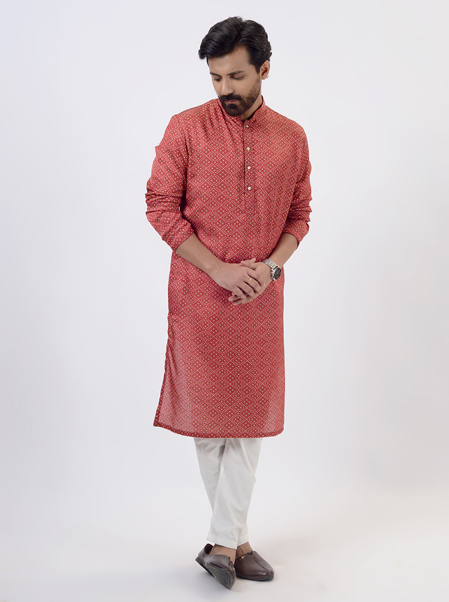Red Bandhani Printed Kurta | The Kurta Company