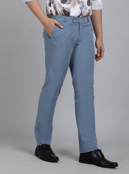 Blue Solid Slim Fit Formal Trouser | Metal