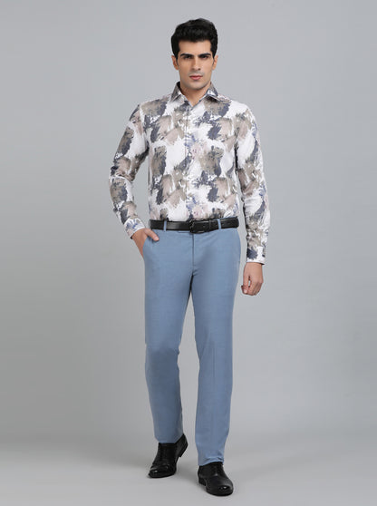 Blue Solid Slim Fit Formal Trouser | Metal