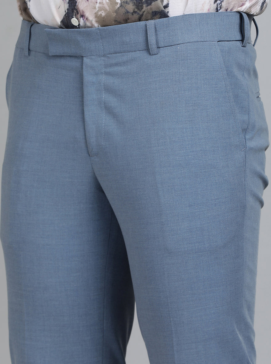 Blue Solid Slim Fit Formal Trouser | Metal
