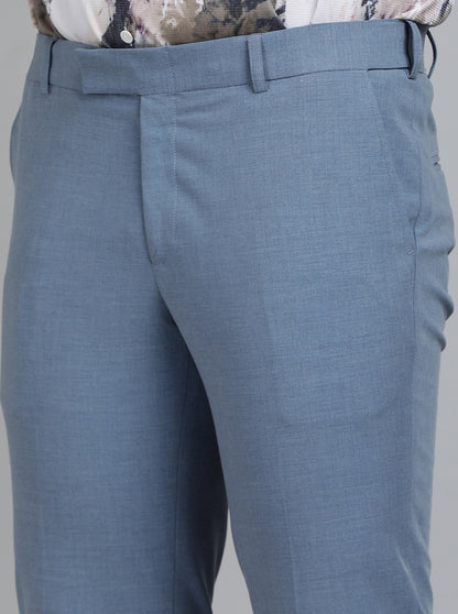 Blue Solid Slim Fit Formal Trouser | Metal