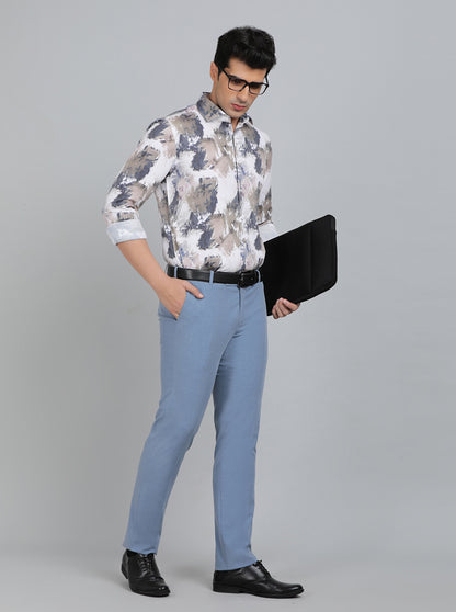 Blue Solid Slim Fit Formal Trouser | Metal