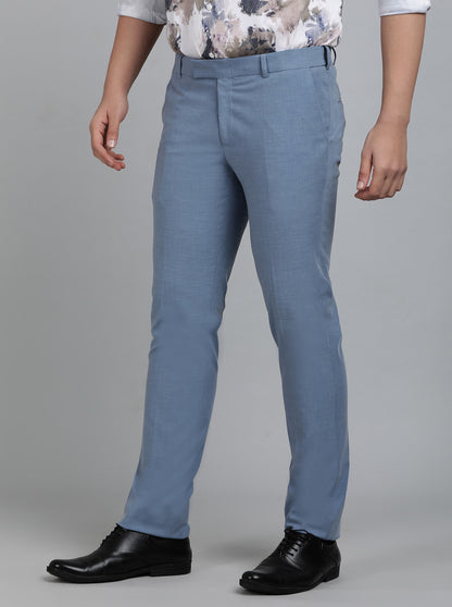 Blue Solid Slim Fit Formal Trouser | Metal