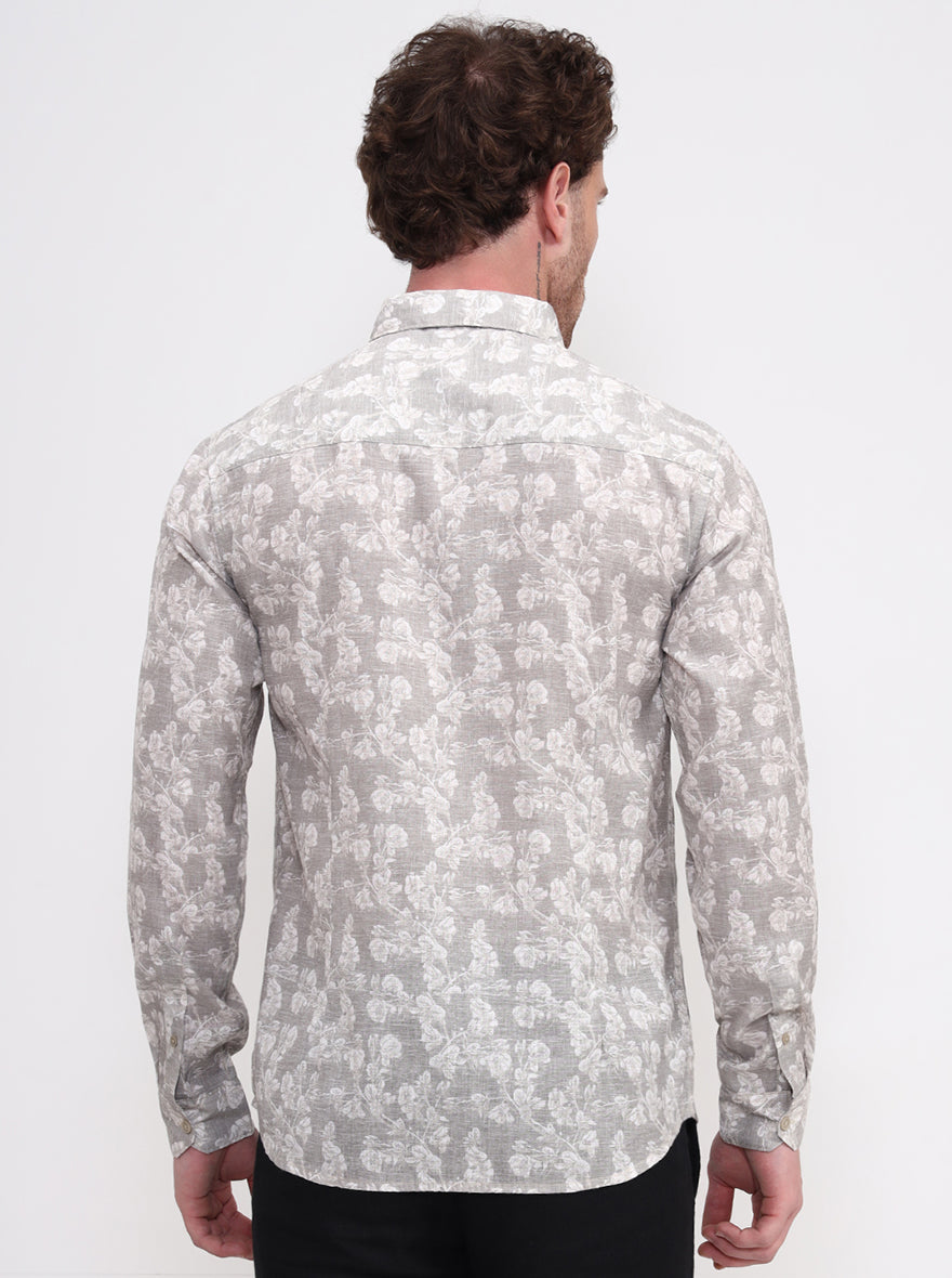 Beige & Green Printed Slim Fit Casual Shirt | Greenfibre