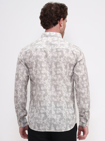 Beige & Green Printed Slim Fit Casual Shirt | Greenfibre
