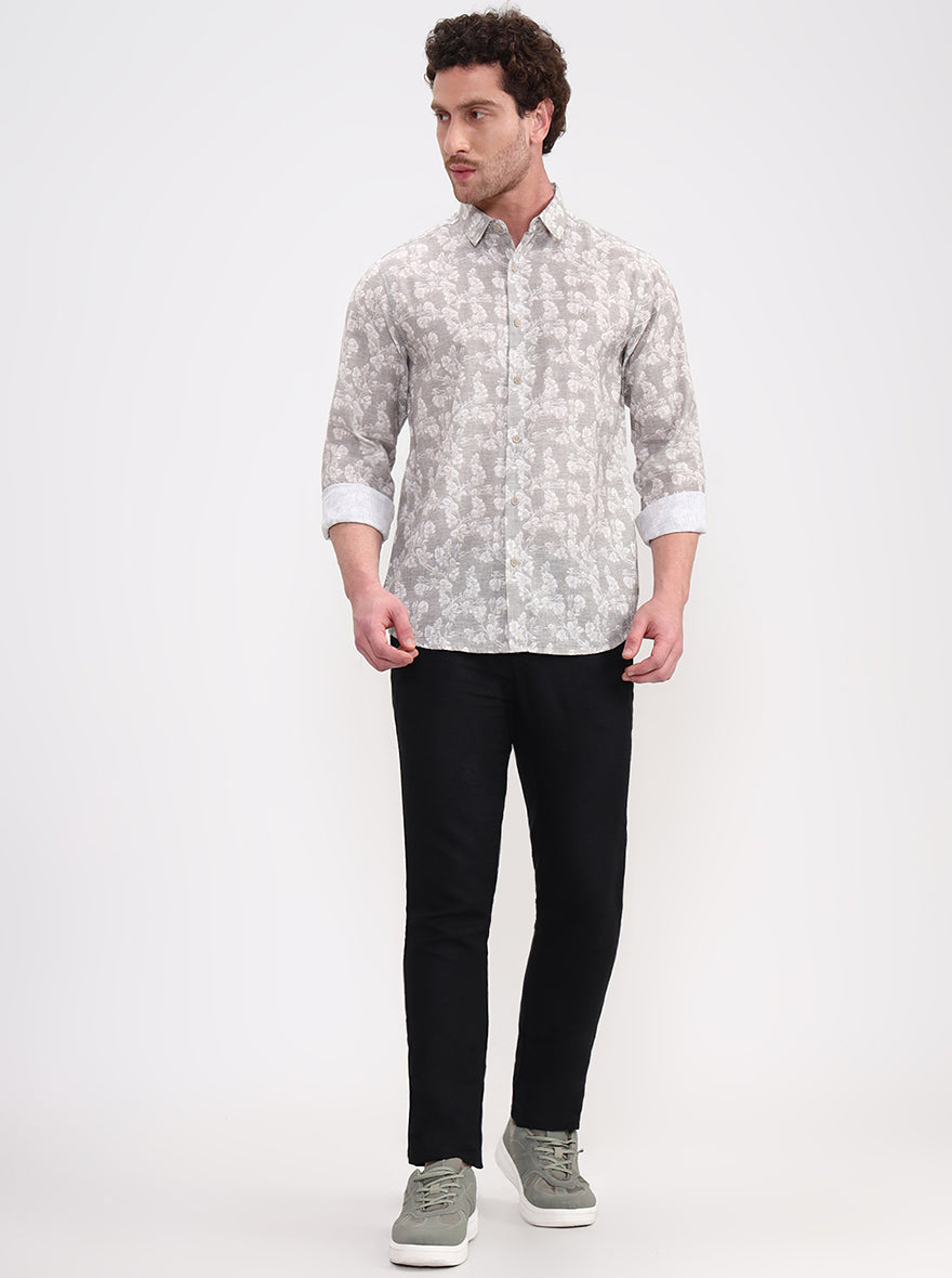 Beige & Green Printed Slim Fit Casual Shirt | Greenfibre