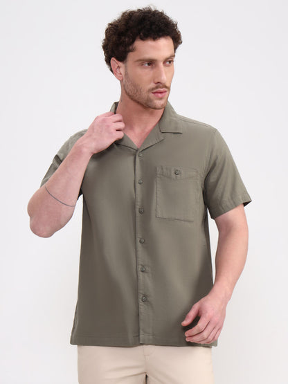 Olive Solid Slim Fit Casual Shirt | JadeBlue