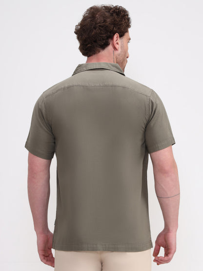 Olive Solid Slim Fit Casual Shirt | JadeBlue