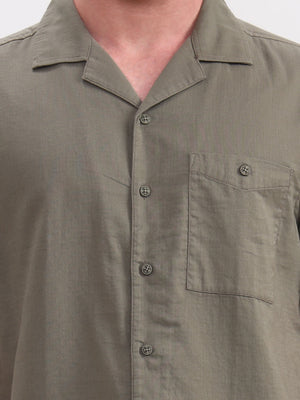 Olive Solid Slim Fit Casual Shirt | JadeBlue