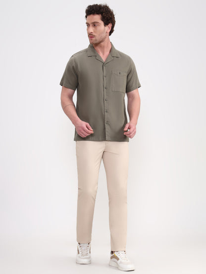 Olive Solid Slim Fit Casual Shirt | JadeBlue