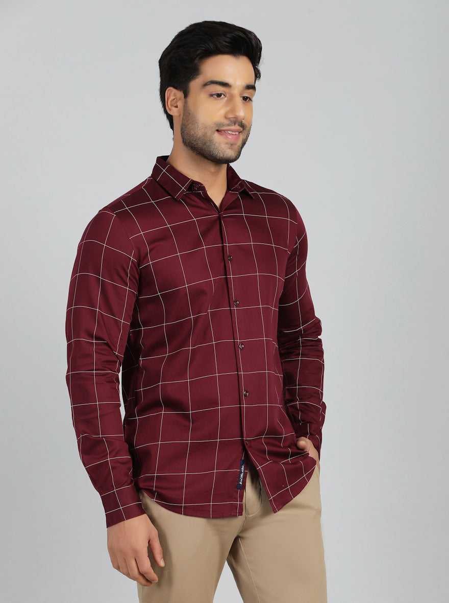 Maroon Checked Slim Fit Casual Shirt | JadeBlue