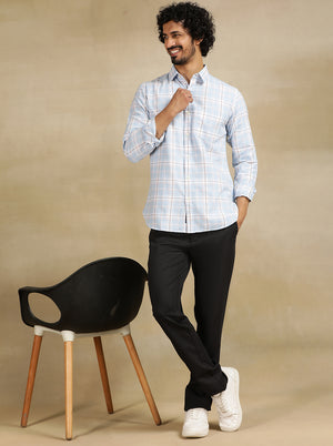 Sky Blue Checked Slim Fit Casual Shirt | JadeBlue