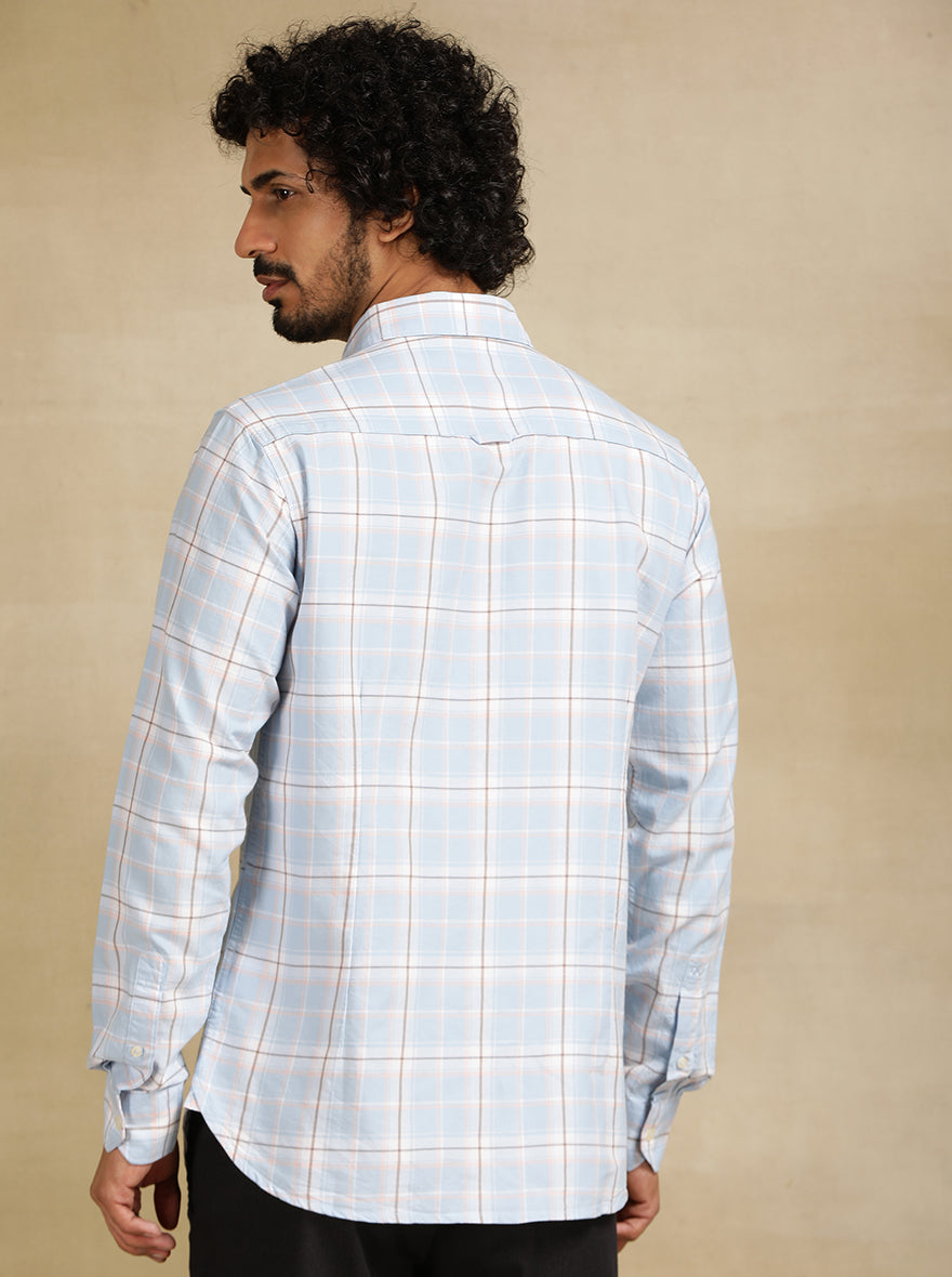 Sky Blue Checked Slim Fit Casual Shirt | JadeBlue