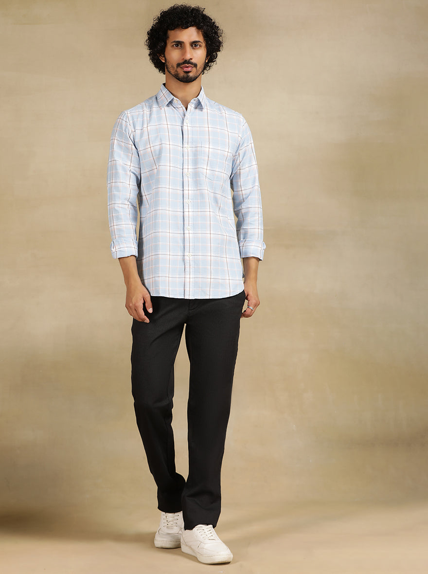 Sky Blue Checked Slim Fit Casual Shirt | JadeBlue
