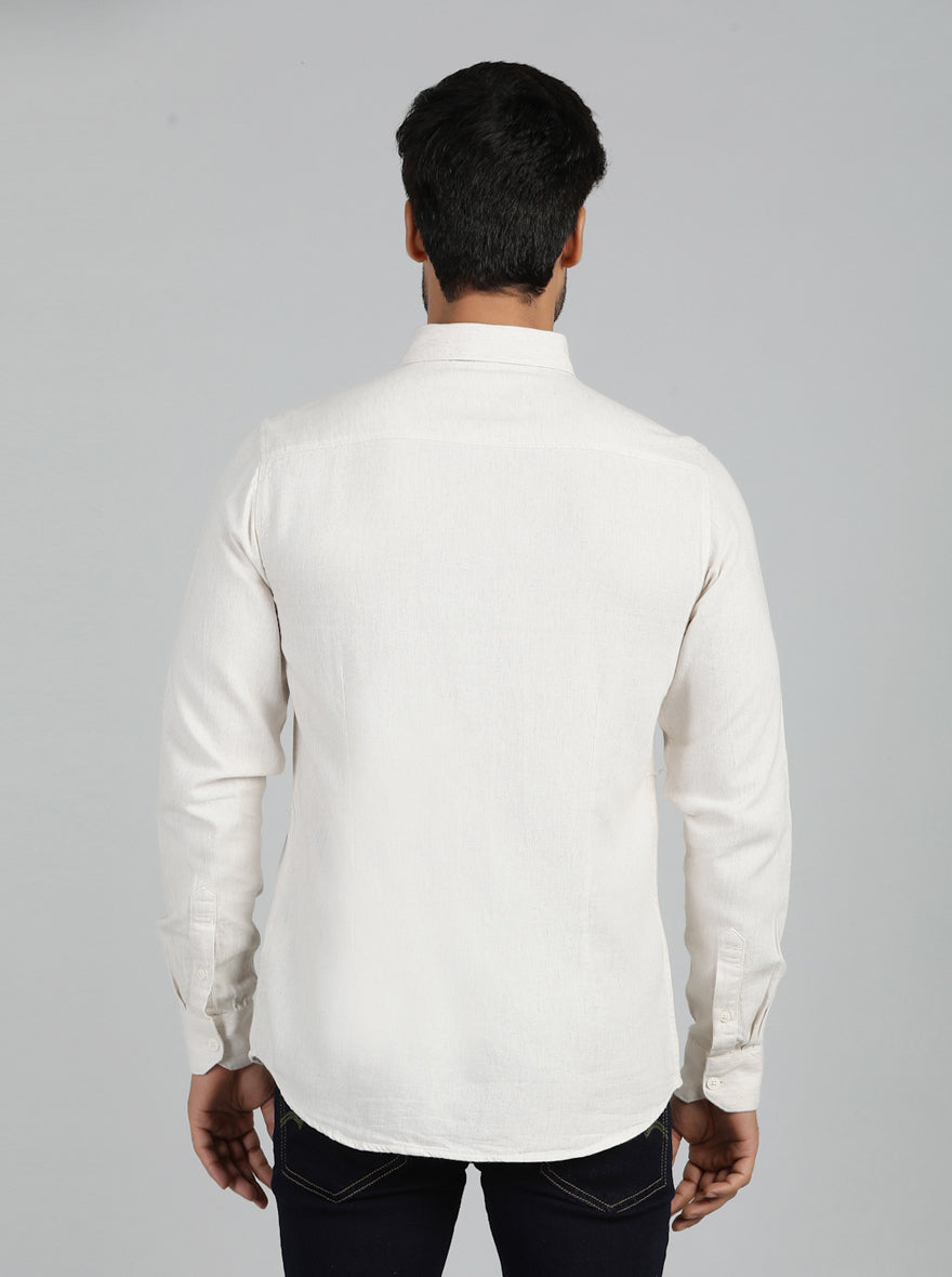 Cream Solid Slim Fit Casual Shirt | JadeBlue