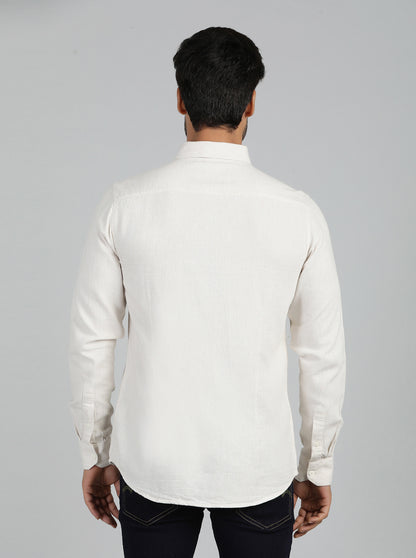 Cream Solid Slim Fit Casual Shirt | JadeBlue