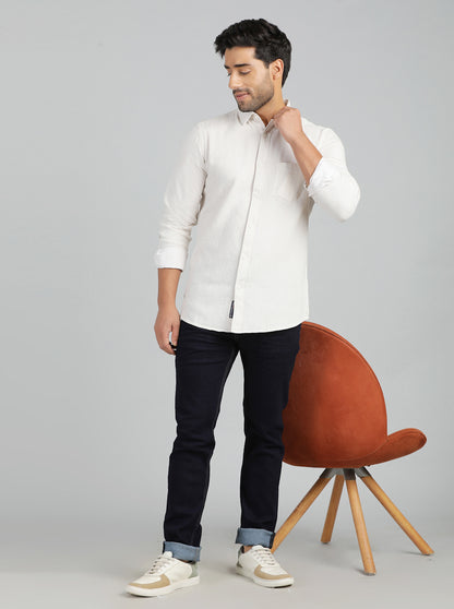 Cream Solid Slim Fit Casual Shirt | JadeBlue