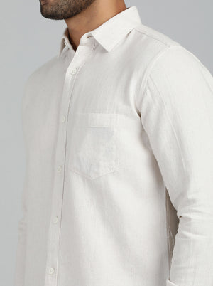 Cream Solid Slim Fit Casual Shirt | JadeBlue