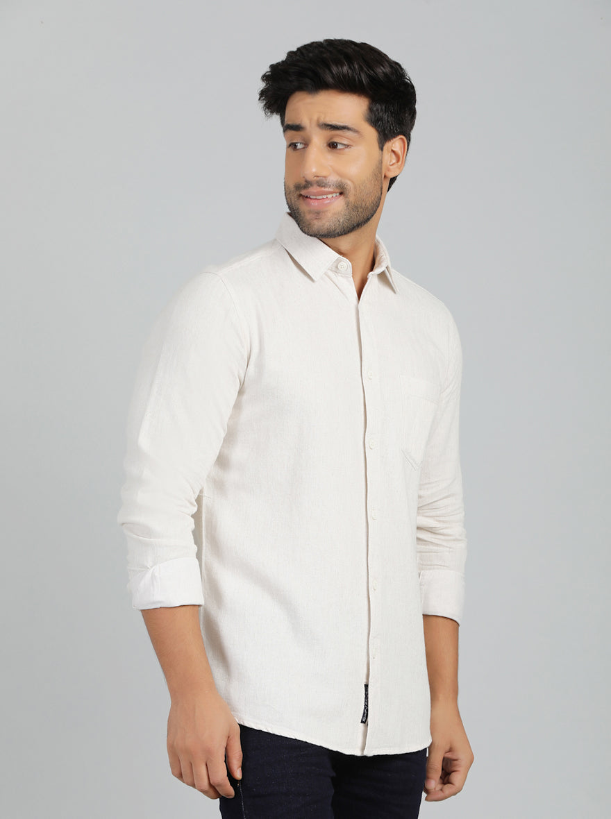 Cream Solid Slim Fit Casual Shirt | JadeBlue