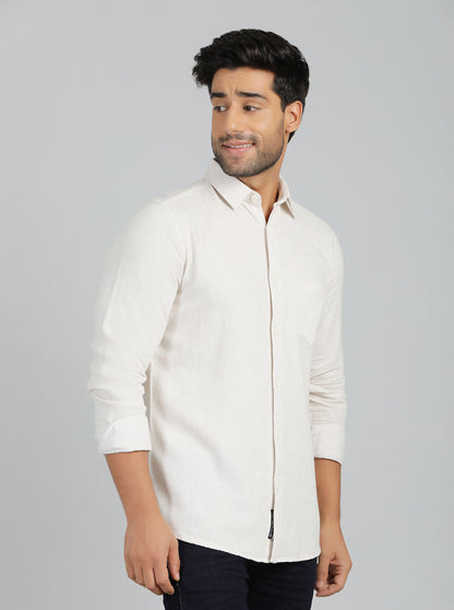 Cream Solid Slim Fit Casual Shirt | JadeBlue