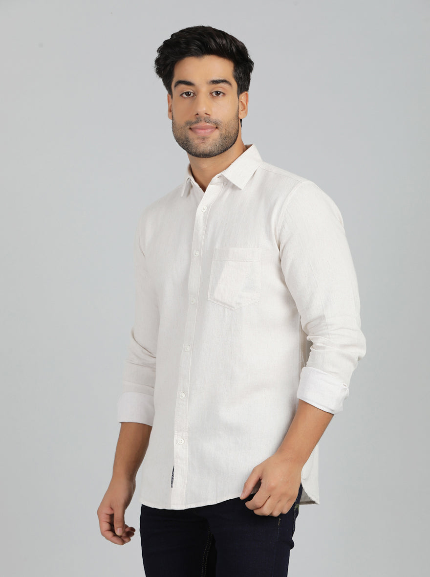Cream Solid Slim Fit Casual Shirt | JadeBlue