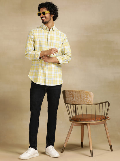 Light Green Checked Slim Fit Casual Shirt | JadeBlue