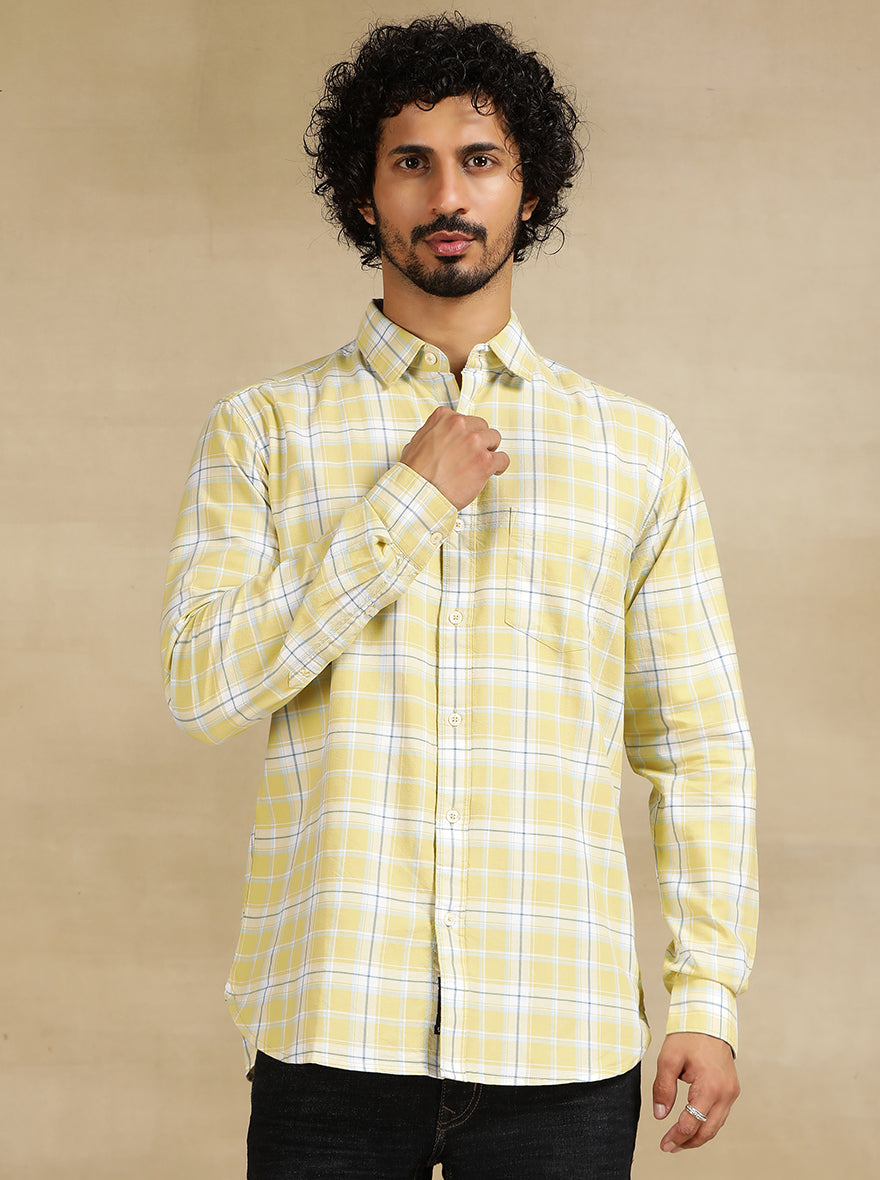 Light Green Checked Slim Fit Casual Shirt | JadeBlue
