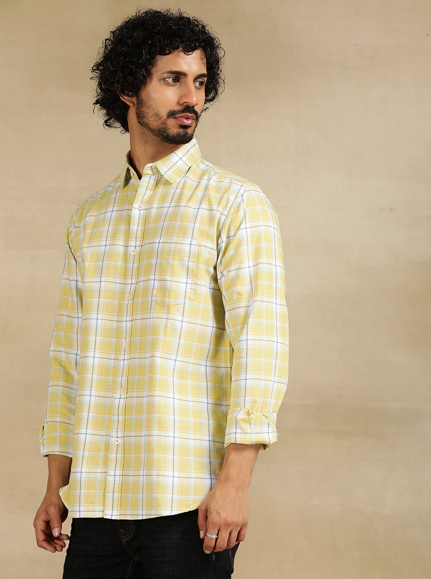 Light Green Checked Slim Fit Casual Shirt | JadeBlue