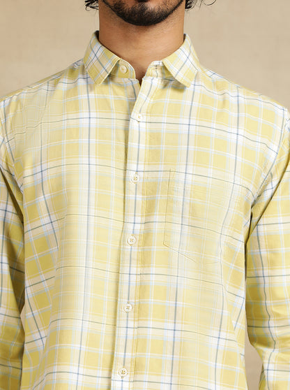 Light Green Checked Slim Fit Casual Shirt | JadeBlue