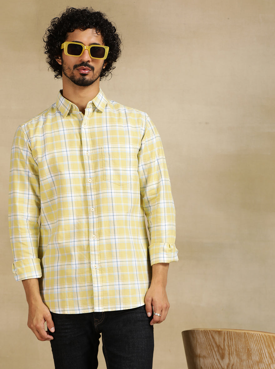 Light Green Checked Slim Fit Casual Shirt | JadeBlue