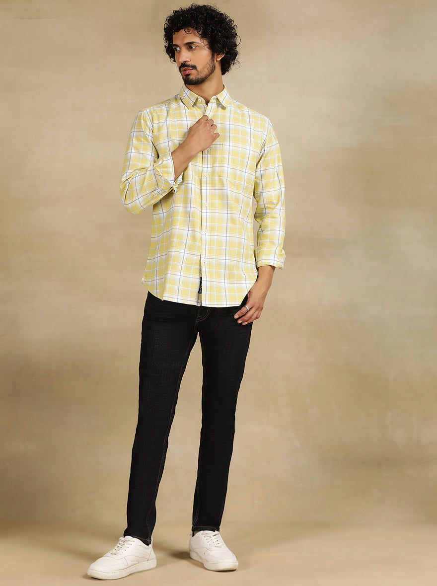 Light Green Checked Slim Fit Casual Shirt | JadeBlue