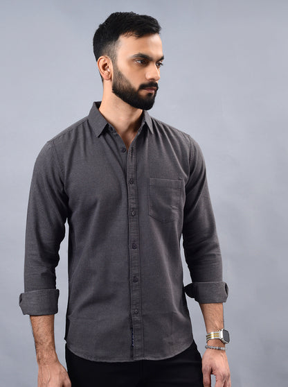 Grey Solid Slim Fit Casual Shirt | JadeBlue