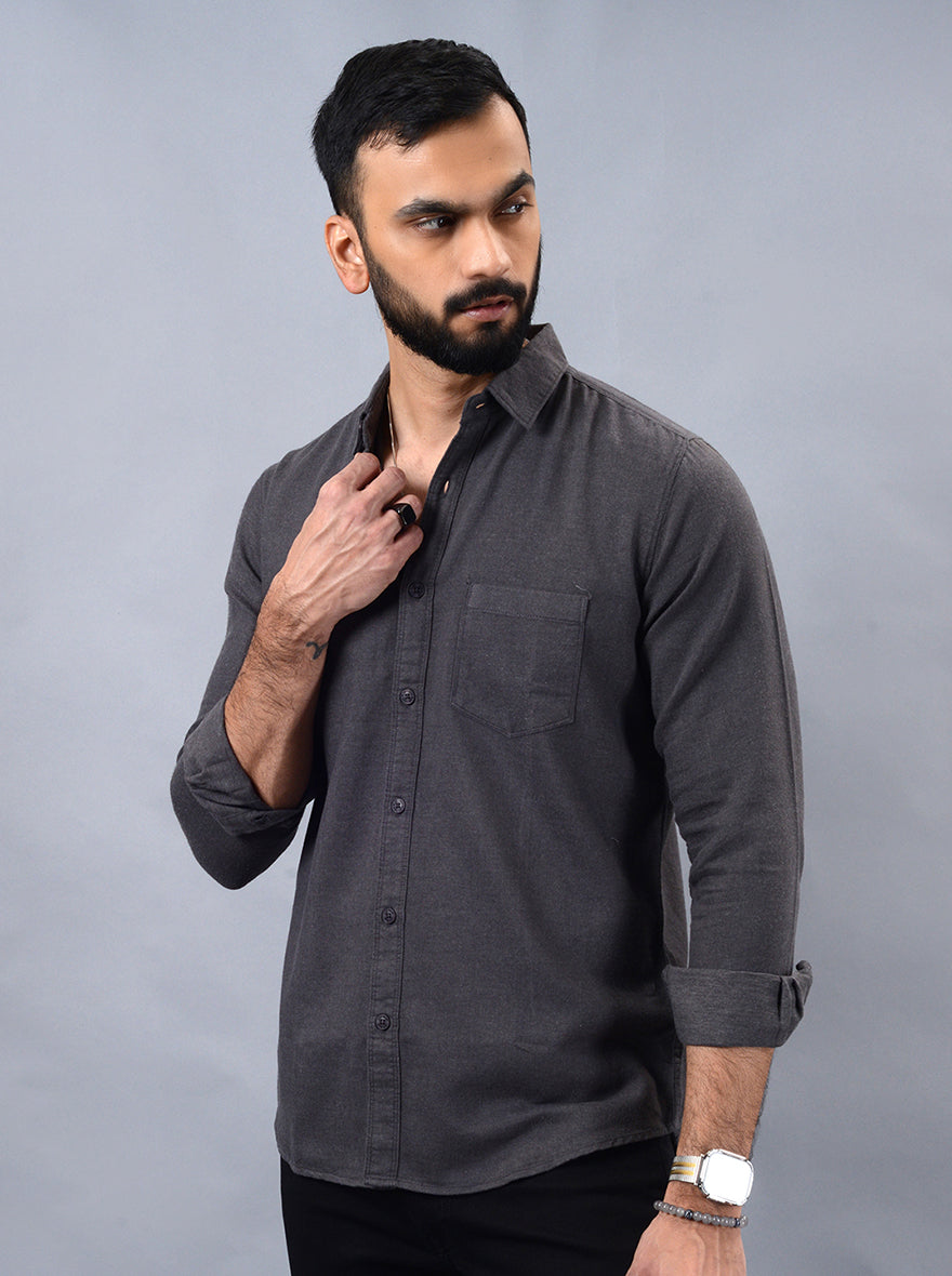 Grey Solid Slim Fit Casual Shirt | JadeBlue
