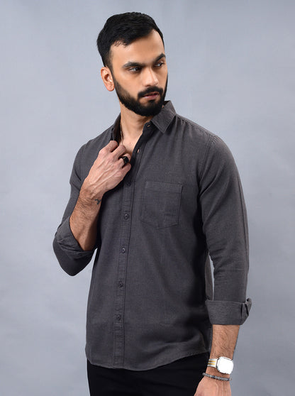 Grey Solid Slim Fit Casual Shirt | JadeBlue