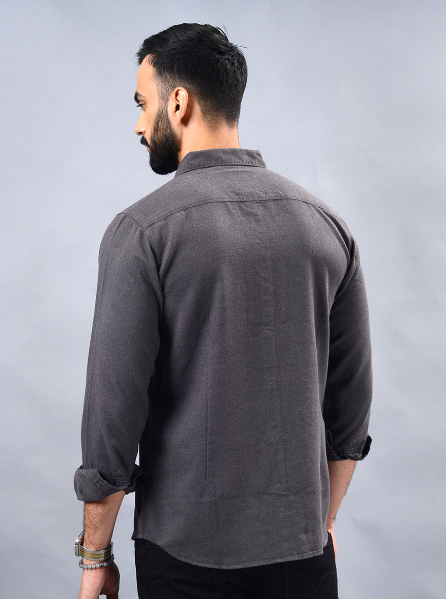 Grey Solid Slim Fit Casual Shirt | JadeBlue